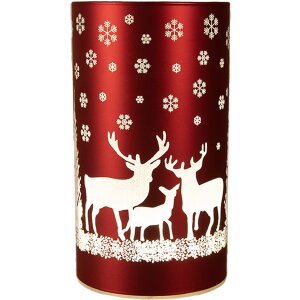 Clayre & Eef 6GL4669 Tealight holder LED glass Ø 8x12 cm Reindeer snowflakes