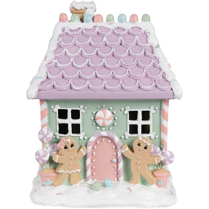 Clayre & Eef 6PR4267 Decorative House Christmas Green Pink Purple 17x14x21 cm