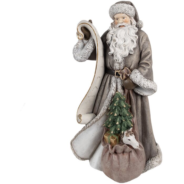 Clayre & Eef 6PR4282 Father Christmas Decorative Figure Grey 22x18x40 cm Classic