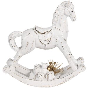 Clayre & Eef 6PR4285 Decorative Rocking Horse White Antique 25x7x25 cm Polyresin