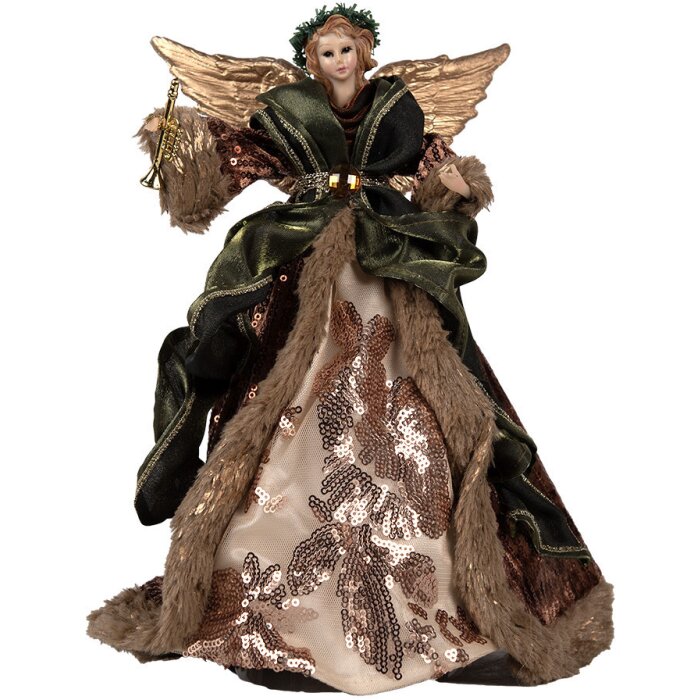 Clayre & Eef 65626 Decorative Angel Brown Green Textile 16x10x28 cm Christmas Decoration