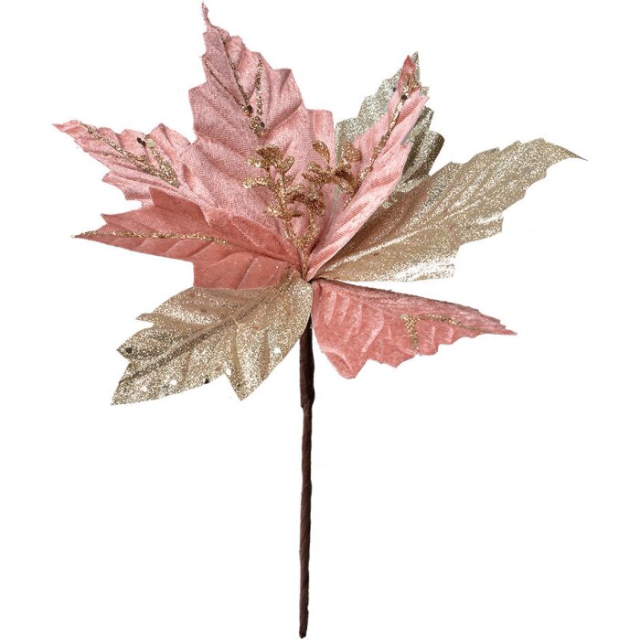 Clayre & Eef 65824 Christmas Decoration Flower Pink Gold Ø 24x27 cm Plastic