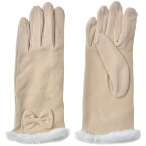 Juleeze JZGL0089BE Gloves Beige bow faux fur 9x23x1 cm