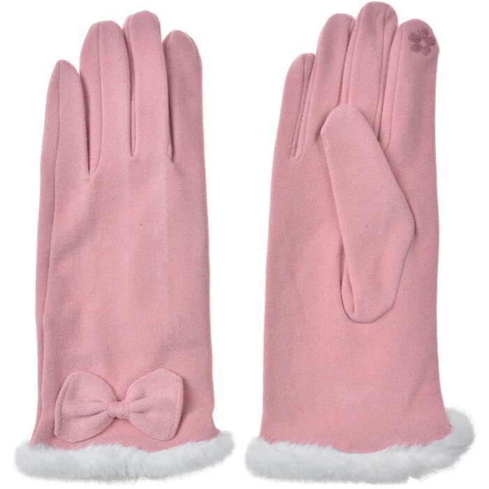 Juleeze JZGL0089P Winter gloves pink 9x23x1 cm with faux fur and bow