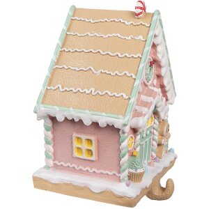 Clayre & Eef 6PR4264 Christmas Stocking Holder Gingerbread House Pink 13x10x18 cm