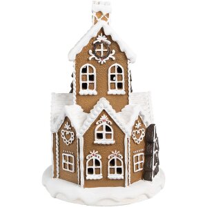 Clayre & Eef 6PR4310 Gingerbread House LED Ø 21x33 cm Polyresin Brown White