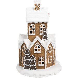 Clayre & Eef 6PR4310 Gingerbread House LED Ø 21x33 cm Polyresin Brown White