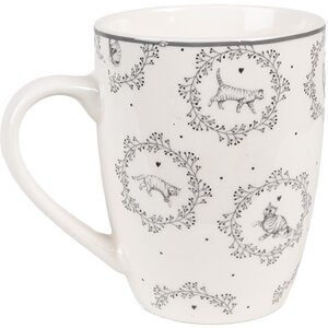 Clayre & Eef LGCMU Mug 325 ml White Grey Porcelain Country Style 12x8x10 cm