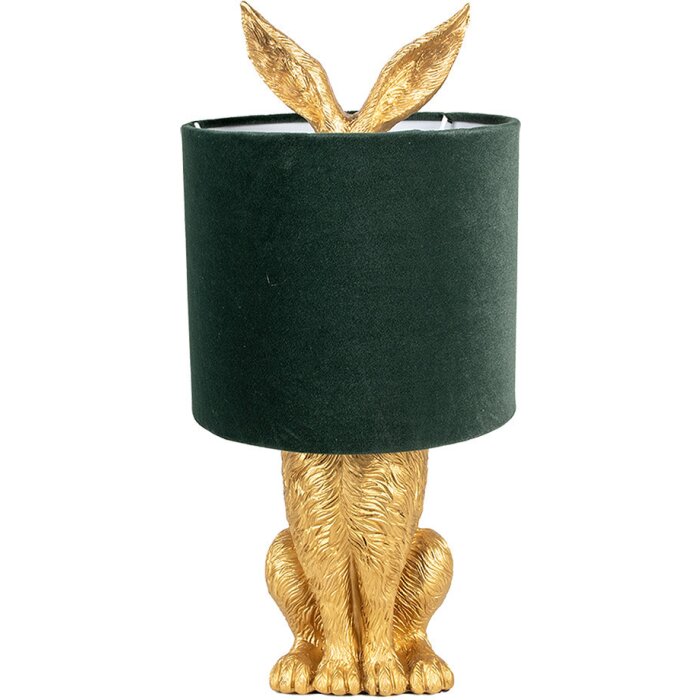 Clayre & Eef 6LMC0099GOVGR Table Lamp Rabbit Design Gold Green Ø 20x43 cm E27