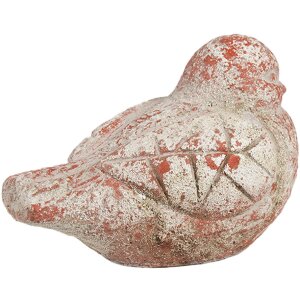 Clayre & Eef 6TE0550 Decoration Bird Grey Red Stone 14x9x10 cm Antique Style