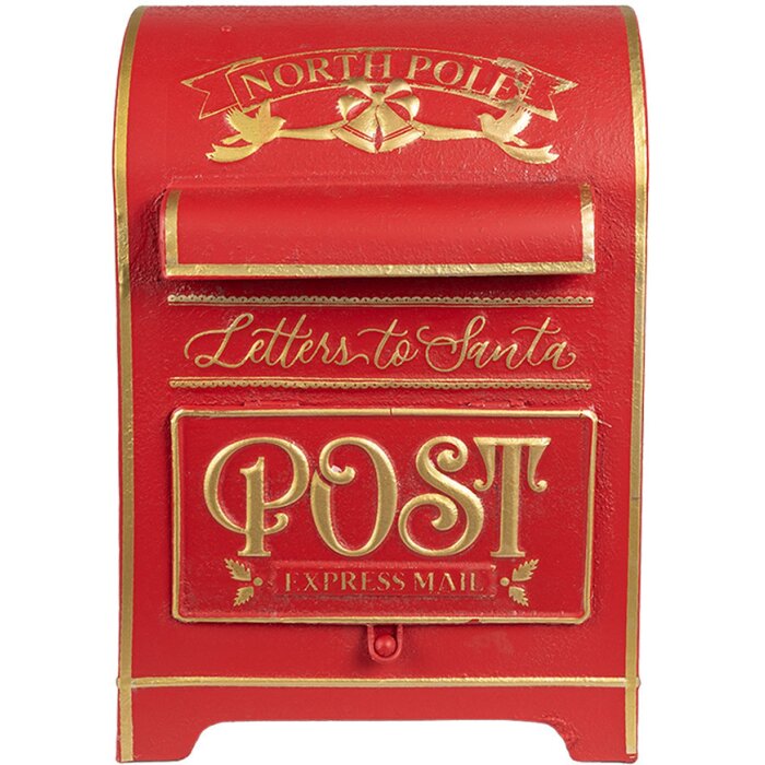 Clayre & Eef 6Y5678 Wall Mounted Letter Box Red Gold Coloured Iron 24x20x36 cm