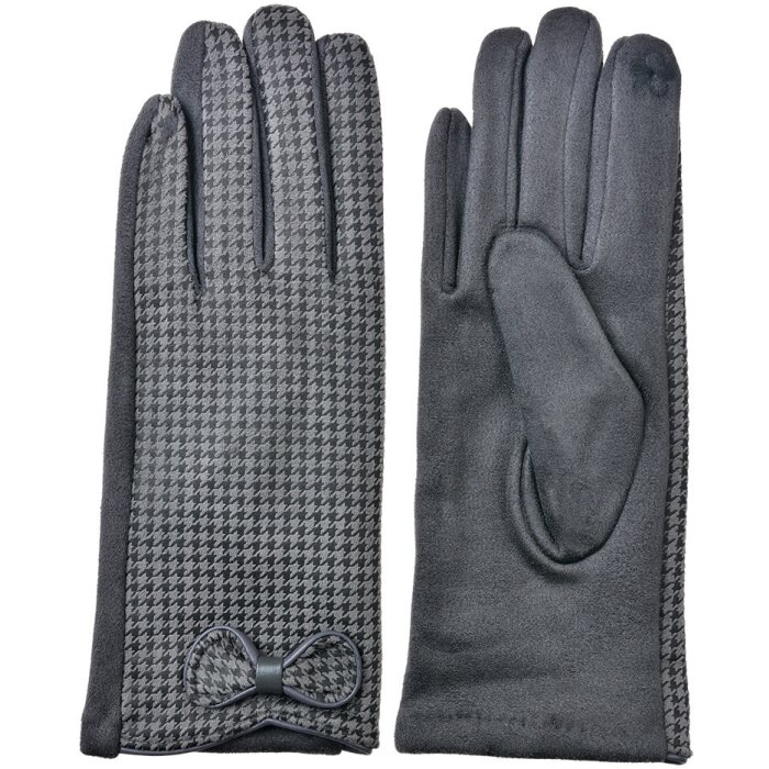 Juleeze JZGL0100 Gloves 9x23x1 cm grey houndstooth bow