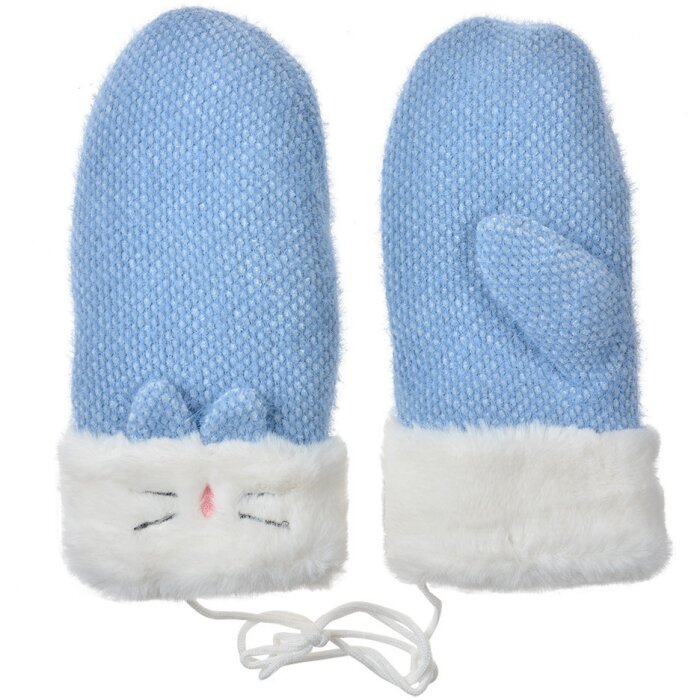 Juleeze JZGL0103 Gloves Blue White Cat design 10x23x3 cm Cosy lining