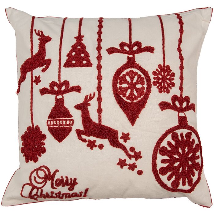 Clayre & Eef KT021.354 Cushion Cover Merry Christmas White Red 45x45 cm Polyester