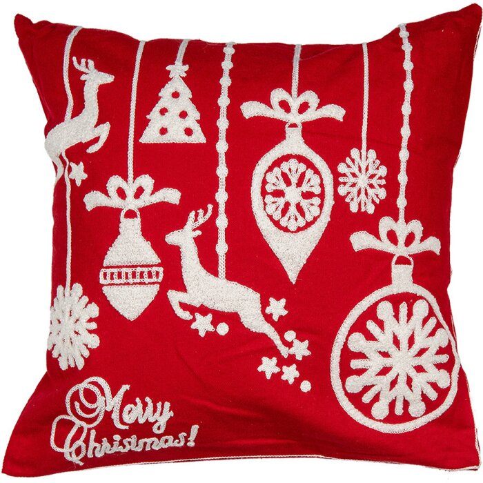 Clayre & Eef KT021.355 Cushion Cover Red White Christmas Motif 45x45 cm Polyester