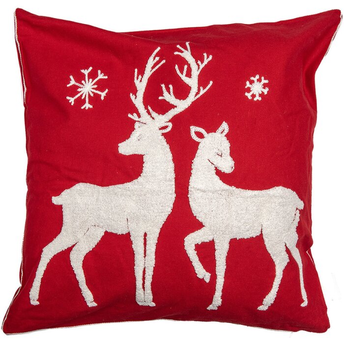 Clayre & Eef KT021.357 Cushion Cover Reindeer Red White 45x45 cm Polyester