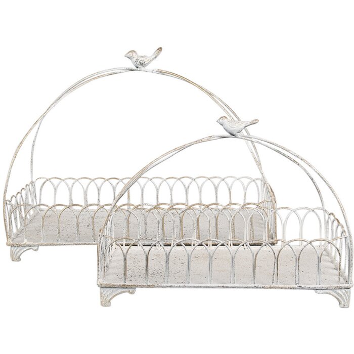 Clayre & Eef 6Y5673 Basket set of 2 white-gold iron 39x20x30 30x15x22 cm