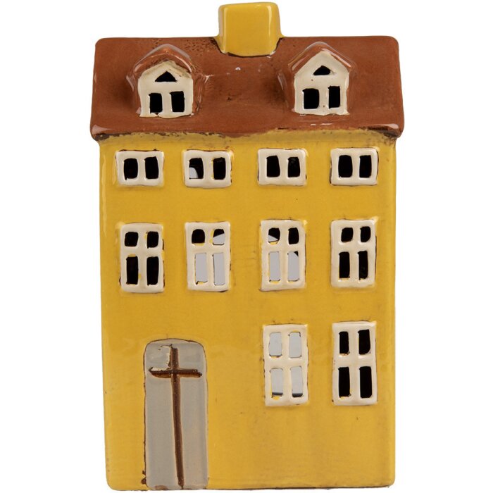 Clayre & Eef 6CE1885 Tea Light Holder House Ceramic Yellow 12x8x18 cm Country Style