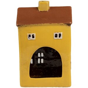 Clayre & Eef 6CE1885 Tea Light Holder House Ceramic Yellow 12x8x18 cm Country Style