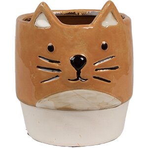 Clayre & Eef 6CE1877 Flower Pot Ceramic Cat Orange...