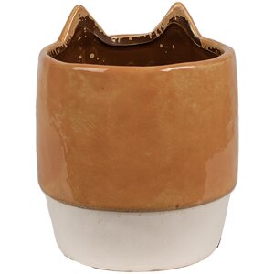 Clayre & Eef 6CE1877 Flower Pot Ceramic Cat Orange Beige Ø 11x13 cm