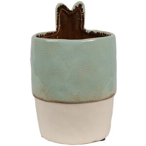 Clayre & Eef 6CE1878 Flower Pot Ceramic Green Beige Ø 11x17 cm Country Style