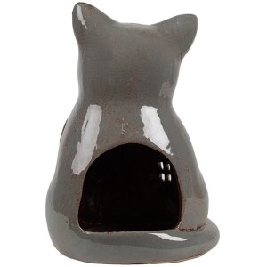 Clayre & Eef 6CE1904 Tea Light Holder Cat Ceramic Grey 15x12x21 cm