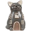 Clayre & Eef 6CE1904 Tea Light Holder Cat Ceramic Grey 15x12x21 cm