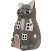 Clayre & Eef 6CE1904 Tea Light Holder Cat Ceramic Grey 15x12x21 cm