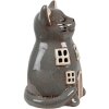 Clayre & Eef 6CE1904 Tea Light Holder Cat Ceramic Grey 15x12x21 cm