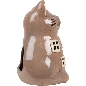 Clayre & Eef 6CE1905 Tealight Holder Cat Brown Ceramic 14x12x18 cm