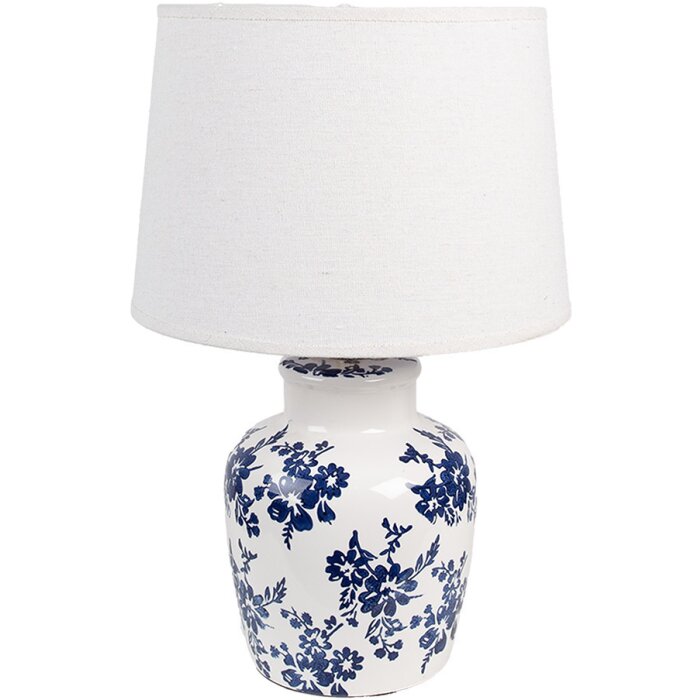 Clayre & Eef 6LMC0095 Table Lamp White Blue Floral Ø28x44 cm E27 max 60W