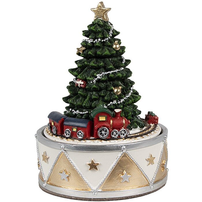 Clayre & Eef 6PR5099 Music Box Christmas Tree Green Gold Ø 11x15 cm Polyresin