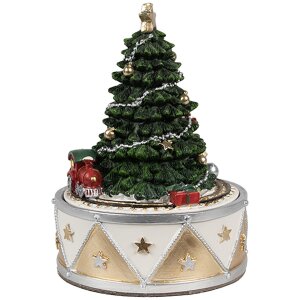 Clayre & Eef 6PR5099 Music Box Christmas Tree Green Gold Ø 11x15 cm Polyresin