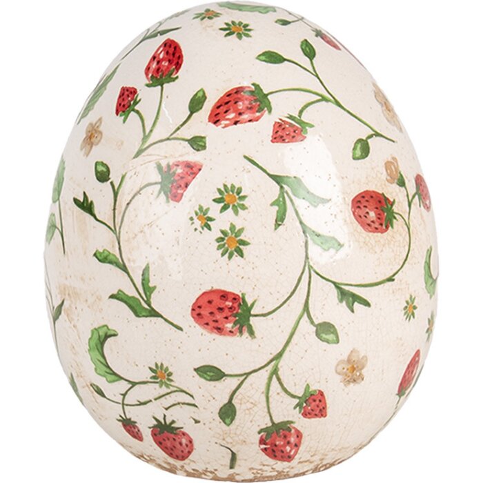 Clayre & Eef 6CE1919L Decorative Egg Ceramic Beige Red Ø 14x16 cm Country Style