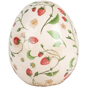 Clayre & Eef 6CE1919L Decorative Egg Ceramic Beige Red Ø 14x16 cm Country Style