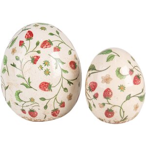 Clayre & Eef 6CE1919L Decorative Egg Ceramic Beige Red Ø 14x16 cm Country Style