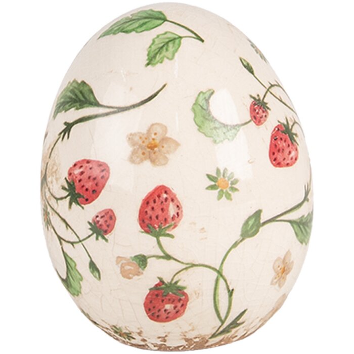 Clayre & Eef 6CE1919M Decorative Egg Beige Red Ceramic Ø 10x12 cm Country Style