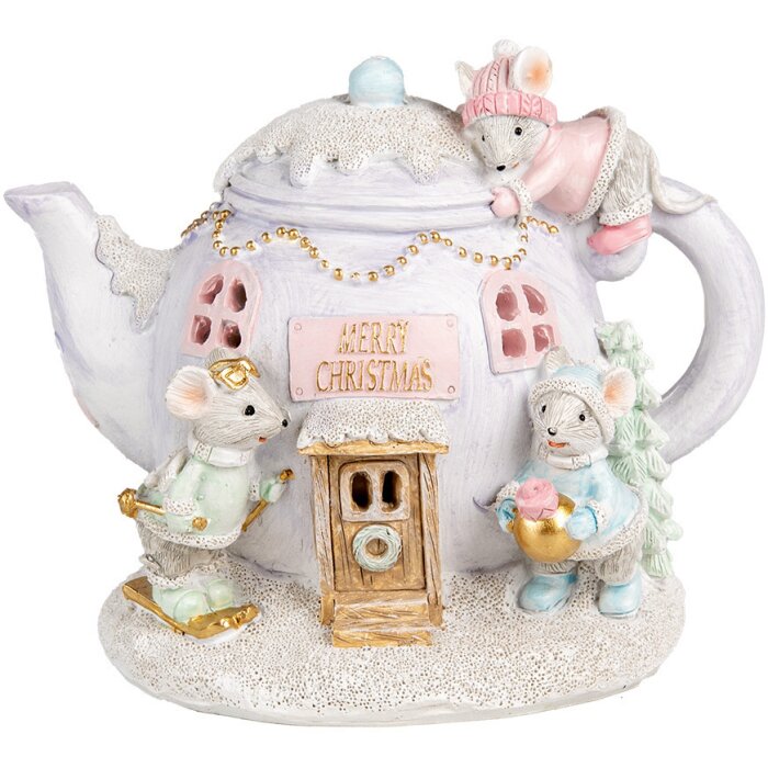 Clayre & Eef 6PR4922GG Decoration Teapot LED Christmas House 15x11x12 cm