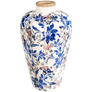 Clayre & Eef 6CE1935M Vase Floral Pattern Beige Blue Ø 21x35 cm