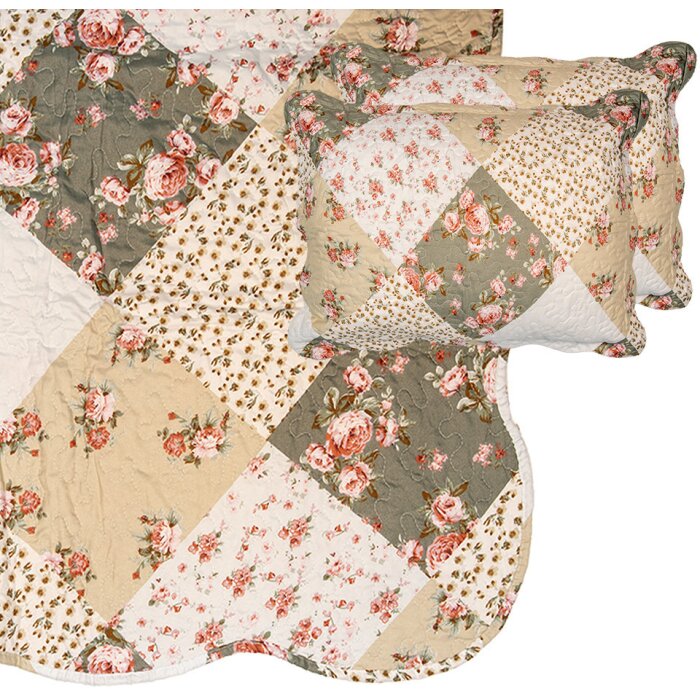 Clayre & Eef Q206.061 Bedspread 230x250 cm 2 Pillowcases 50x70 cm Floral