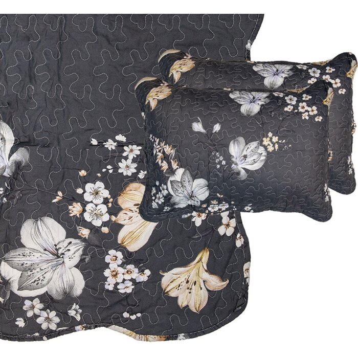 Clayre & Eef Q208.061 Bedspread 230x250 cm 2 Pillowcases 50x70 cm Anthracite