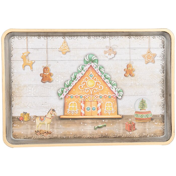 Clayre & Eef 65751 Tray Gingerbread House Design 32x22x2 cm