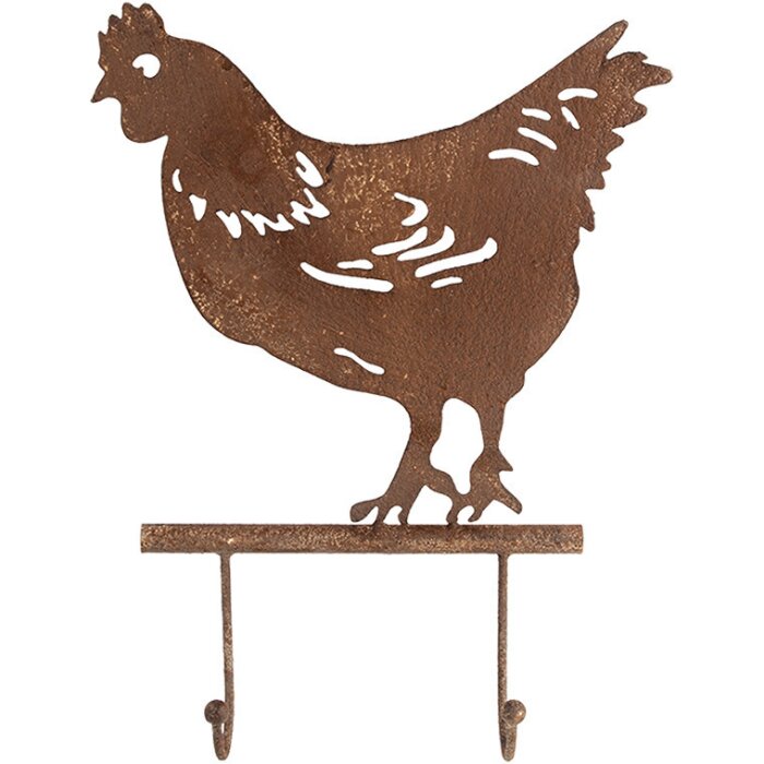 Clayre & Eef 6Y5668 Wall coat rack chicken design brown iron 24x5x31 cm