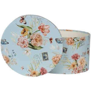 Clayre & Eef 66006 Hat Box Set of 3 Blue Floral Design Ø 24/22/21 cm