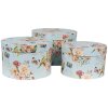 Clayre & Eef 66006 Hat Box Set of 3 Blue Floral Design Ø 24/22/21 cm