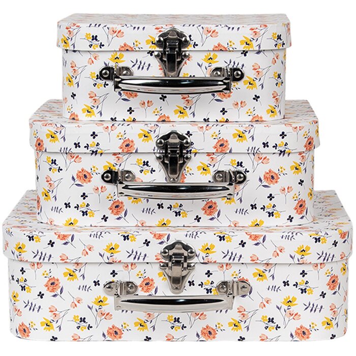 Clayre & Eef 66011 Decorative suitcase set of 3 white flowers 30x22x9/25x20x9/20x17x8 cm