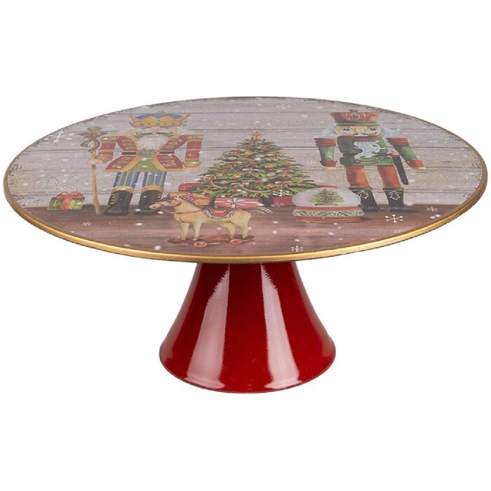 Clayre & Eef 65752 Cake Plate Ø 33 cm Nutcracker Motif Red Gold