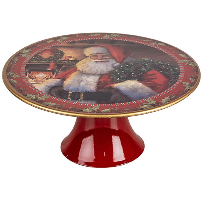 Clayre & Eef 65754M Cake plate red-white Ø 22x10 cm with Christmas motif