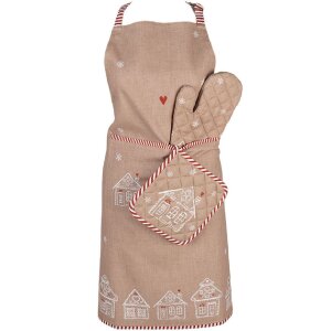 Clayre & Eef oven glove brown white country style cotton 18x30 cm